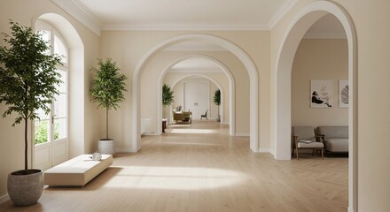 Elegant interior with arched doorways and hardwood floors creating spacious design