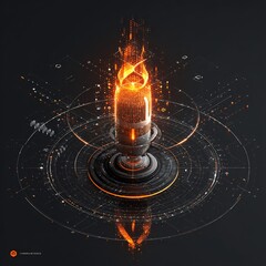 Abstract Tech Hub with Fiery Data Core