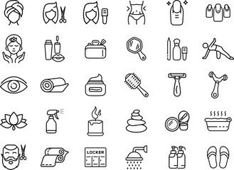 Essential Spa and Beauty Line Icons for Wellness, Skincare, and Self-Care Branding