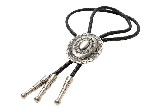 Isolated Bolo Tie Cowboy Western Silver Leather Jewelry Fashion