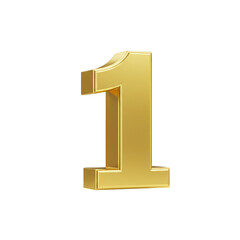 Gold Metallic 3D Number One Isolated On Transparent Background
