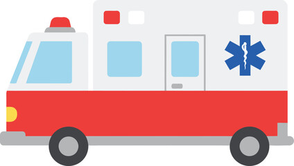 Fototapeta premium Illustration of a red and white ambulance with a blue Star of Life symbol on its side.