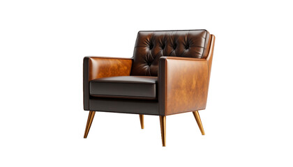 Vintage Brown Leather Armchair With Wooden Frame Isolated Transparent Background