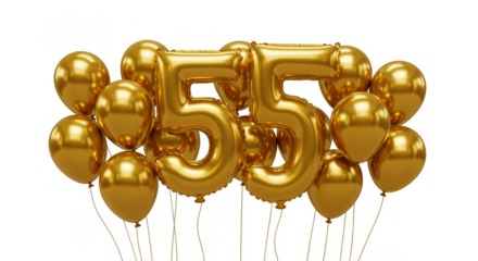 Golden Balloons Forming Number Fifty-Five Celebration 3D Render