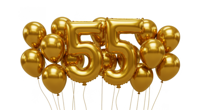 Golden Balloons Forming Number Fifty-Five Celebration 3D Render