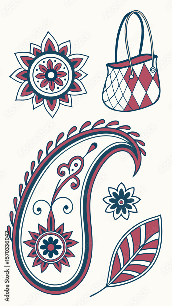 Poster decorative vector elements with seamless floral patterns, perfect for spring and summer design illus