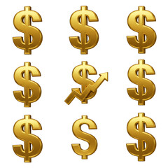 Golden Dollar Financial Illustration with Transparent Background