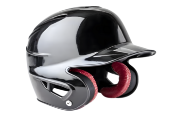 Sleek black batting helmet gleams against a dark backdrop, ready for baseball or softball action, reflecting light and skill, transparent background. Ai Generated Images
