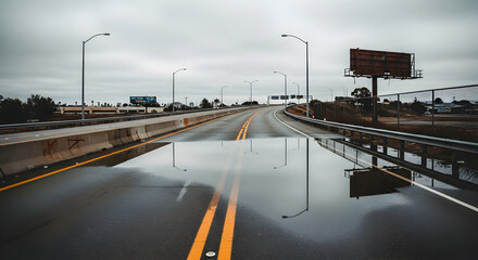 Reflections On Asphalt A Gray Day Highway Scene After Rain