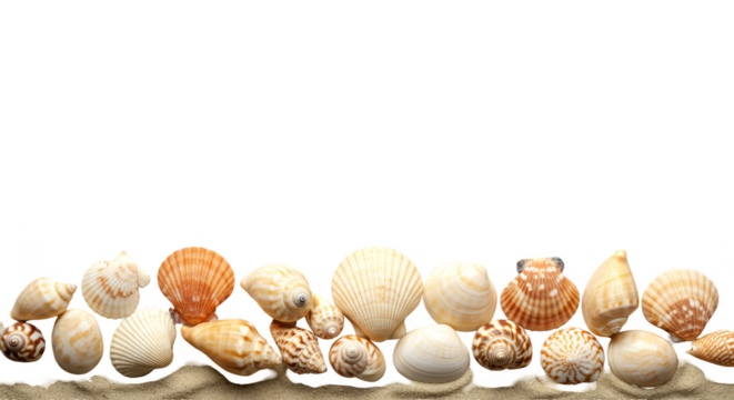 Isolated Transparent Seashells Border Sand Beach Background