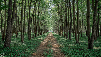 Obraz premium Serene pathway through a paper crafted forest