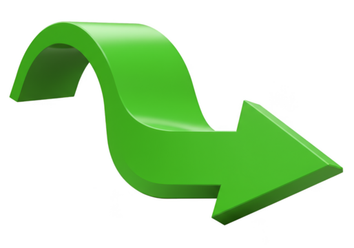 Green Arrow 3d Directional Path Isolated on Transparent Background - Powered by Adobe