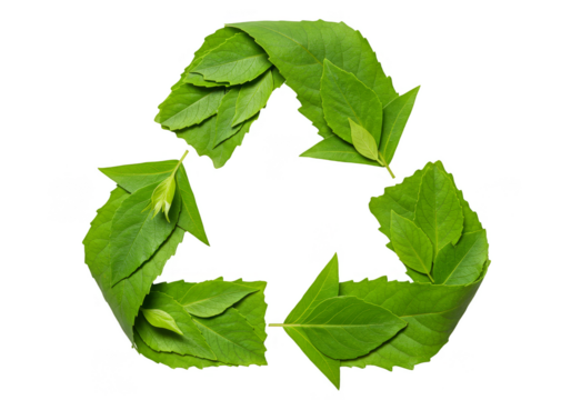 Green Leaf Recycle Symbol with Arrows on Transparent Background