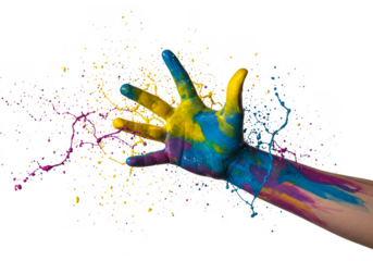 Isolated Hand with Holi Powder Paint Splash Color Celebration