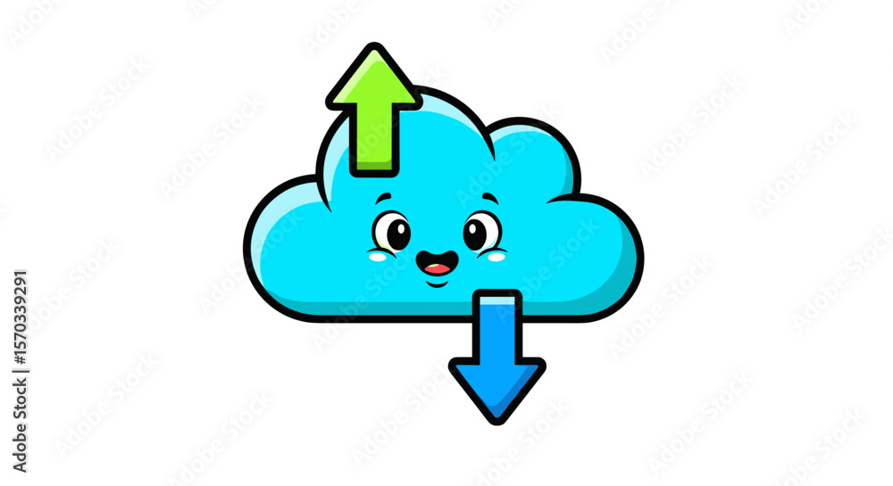 Poster cartoon cloud character with arrows indicating upload and download on a white background image