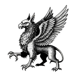 Griffin Heraldic Animal Vintage Eagle Lion Mythical Creature Illustration