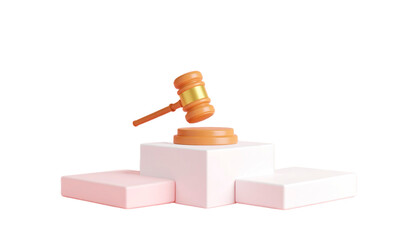 Wooden Gavel on Pedestal Symbolizing Law and Justice On White And Red Podium Isolated Transparent Background