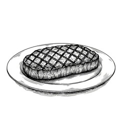 Grilled Steak Illustration on Plate Isolated on Transparent Background