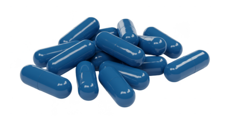 Isolated Pile of Blue Capsules Transparent PNG Medicine Concept