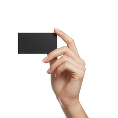 Hand holding blank card mockup isolated on transparent background. use for business, credit, invitation, or gift.