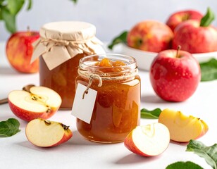 Homemade apple jam in jars