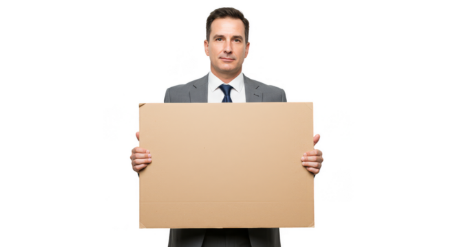 Man Holding a Cardboard Sign Isolated on Transparent Background - Powered by Adobe