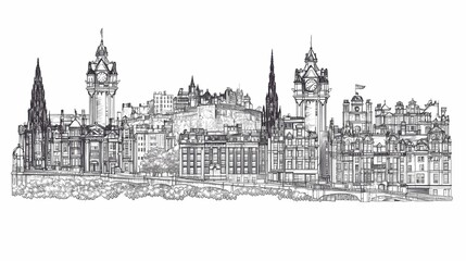 Fototapeta premium Detailed line drawing of edinburgh's skyline.