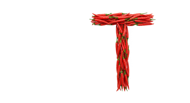 Isolated Red Chili Pepper Letter T on Transparent Background