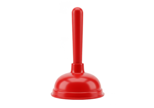 Isolated Red Plunger Tool for Plumbing Rubber Handle Transparent