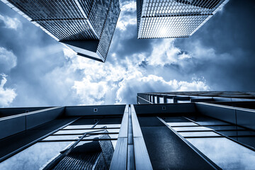 Dramatic Modern Architecture: A Low-Angle View of Urban Skyscrapers