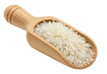 Isolated Rice Grain in Wooden Scoop Transparent Background PNG