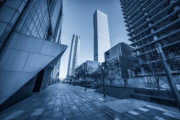 Modern Urban Landscape with Skyscrapers in Blue Tones