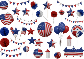 Patriotic Independence Day Transparent Background with American Flag Stars Stripes