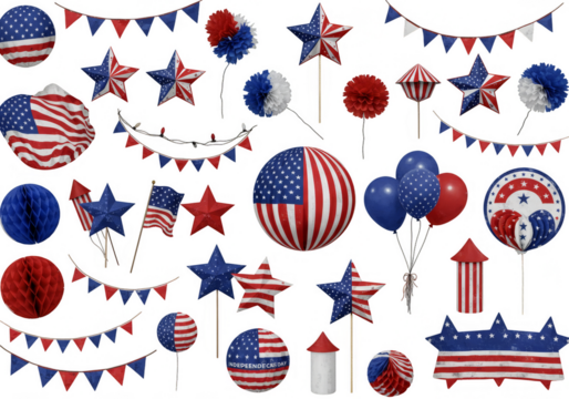 Patriotic Independence Day Transparent Background with American Flag Stars Stripes