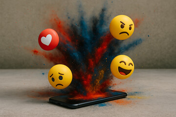 emoji explosion coming out of a smartphone