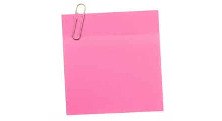 Pink Adhesive Note with Clip Isolated on Transparent Background
