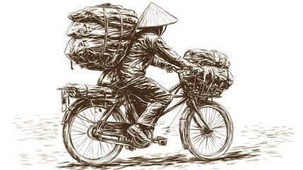Obraz premium Person on bicycle carrying heavy loads.