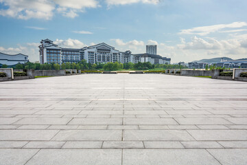 Modern Urban Landscape with Expansive Pavement and Architectural Features