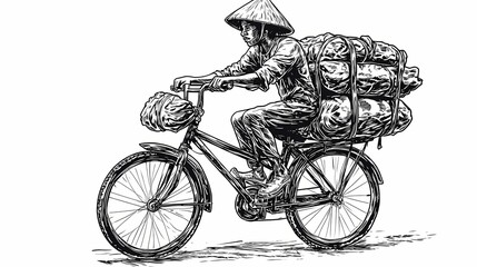 Obraz premium Person on bicycle carrying cargo.