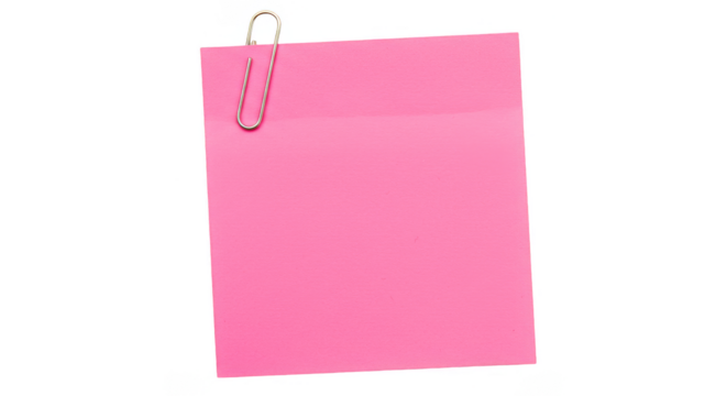 Pink Adhesive Note with Clip Isolated on Transparent Background