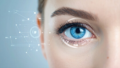 Close up human eye with hologram data.