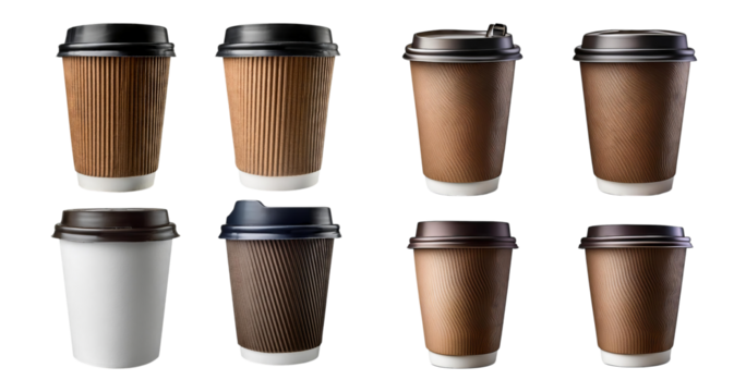 Assorted Coffee Cups in Various Styles and Colors for Beverage Use, isolated on transparent background - Powered by Adobe