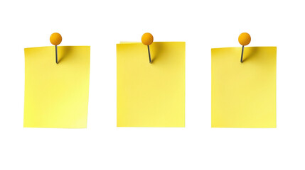 yellow sticky post note with pushpin on white background