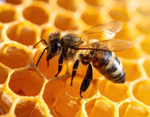 Honeybee on honeycomb