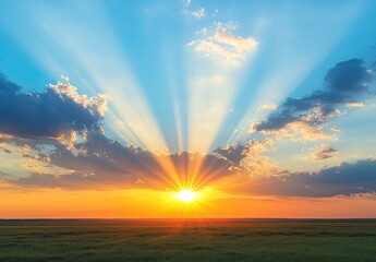 Brilliant Sunrise Over Green Field