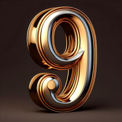 3d golden letter 9