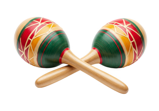 Isolated Transparent Background of Colorful Wooden Latin Maracas Shakers