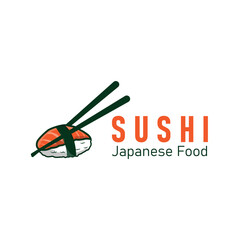 Sushi logo design as a typical Japanese food with an authentic and delicious taste, simple vector template illustration