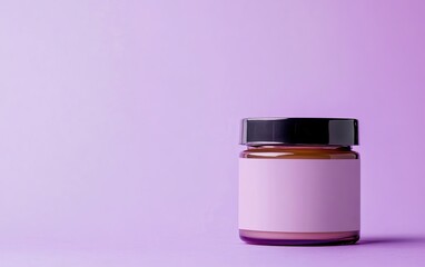 A jar of cream sits on a purple background