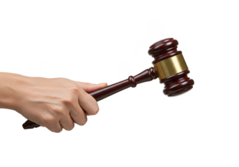 Isolated Transparent Hand Holding Wooden Gavel Law and Justice Auction